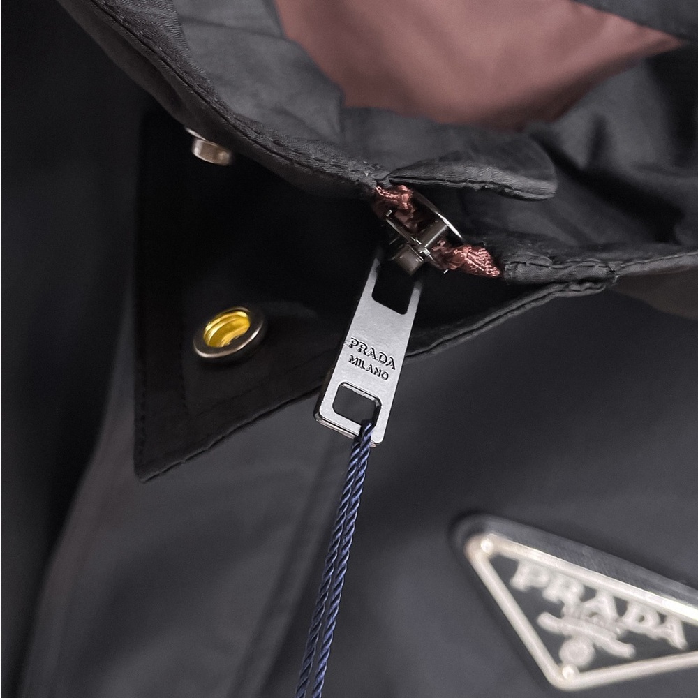 Prada Black Raincoat with Burgundy Trim and Hood - Picture 6 of 14